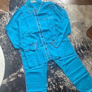 Patiini Teal Pajama Set with Pink Accents. 
Plant based pajama set.